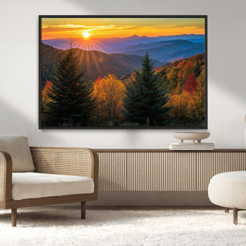 36964931-MGV-CV-36X24-Autumn Mountains Wall Art Canvas Print, Framed Sunset Glow Forest Art Picture Print, Golden Trees Perfect Vibrant Nature Decor