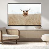 20927060-MGV-CV-36X24-Texas Longhorn Wall Art Canvas Print, Framed Lone Cattle Art Picture Print, Longhorn Bull Perfect Rustic Western Decor Artwork