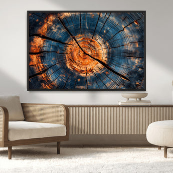 81894502-MGV-CV-36X24-Burnt Wood Wall Art Canvas Print, Framed Aged Timber Art Picture Print, Rustic Tree Slice Perfect Rustic Decor Artwork for Home,