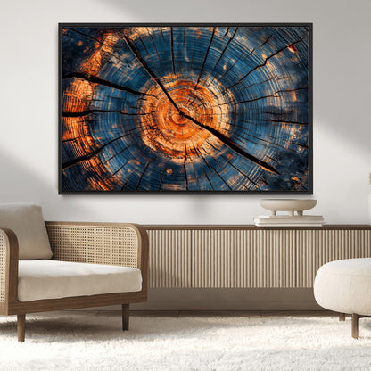 81894502-MGV-CV-36X24-Burnt Wood Wall Art Canvas Print, Framed Aged Timber Art Picture Print, Rustic Tree Slice Perfect Rustic Decor Artwork for Home,