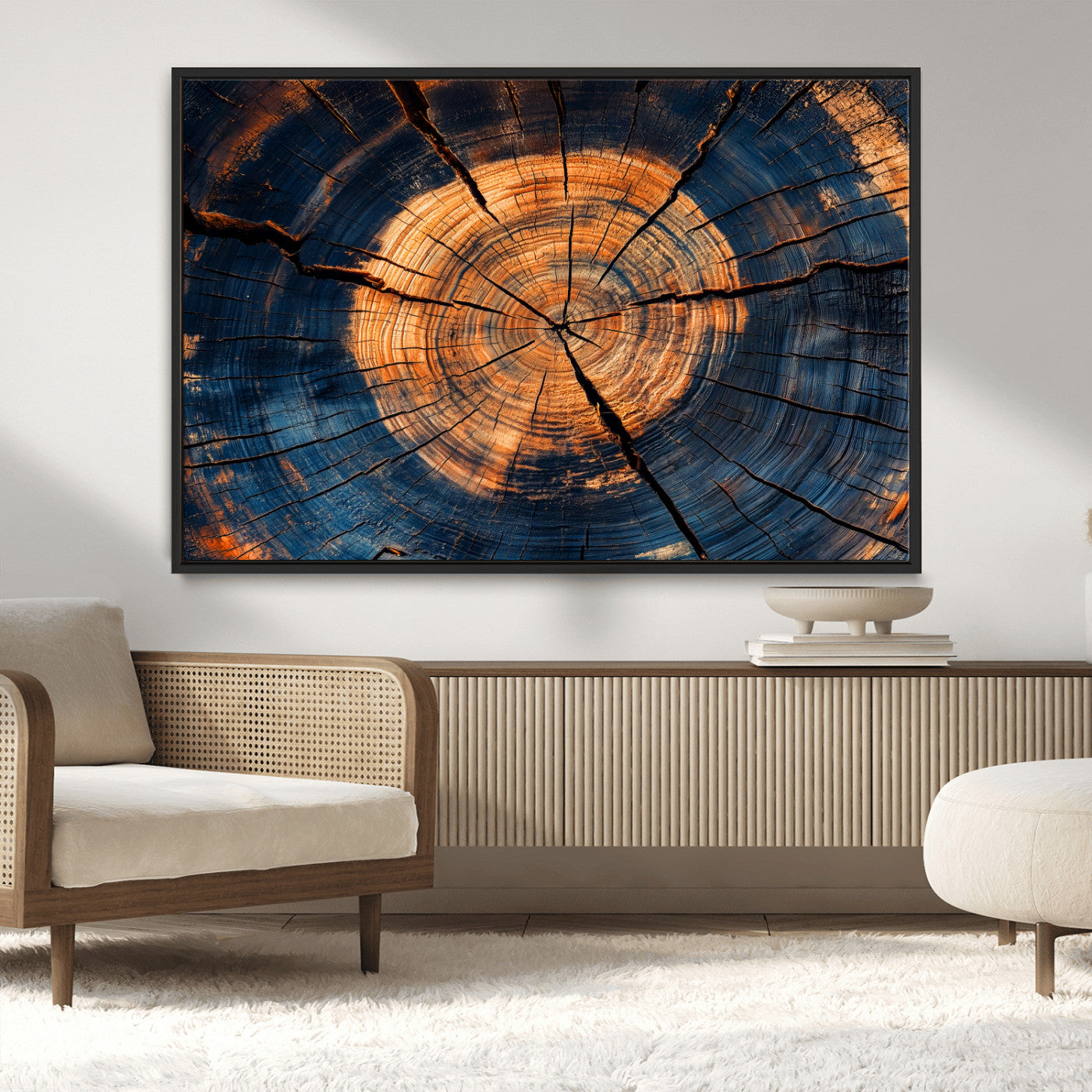 18975622-MGV-CV-36X24-Burnt Wood Wall Art Canvas Print, Framed Aged Timber Art Picture Print, Rustic Tree Slice Perfect Rustic Decor Artwork for Home,