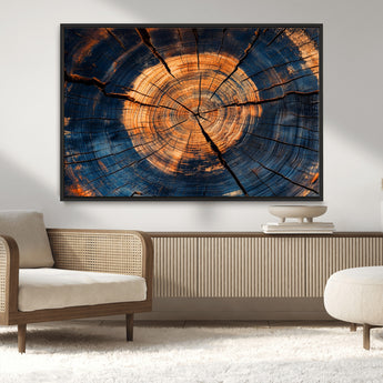 18975622-MGV-CV-36X24-Burnt Wood Wall Art Canvas Print, Framed Aged Timber Art Picture Print, Rustic Tree Slice Perfect Rustic Decor Artwork for Home,