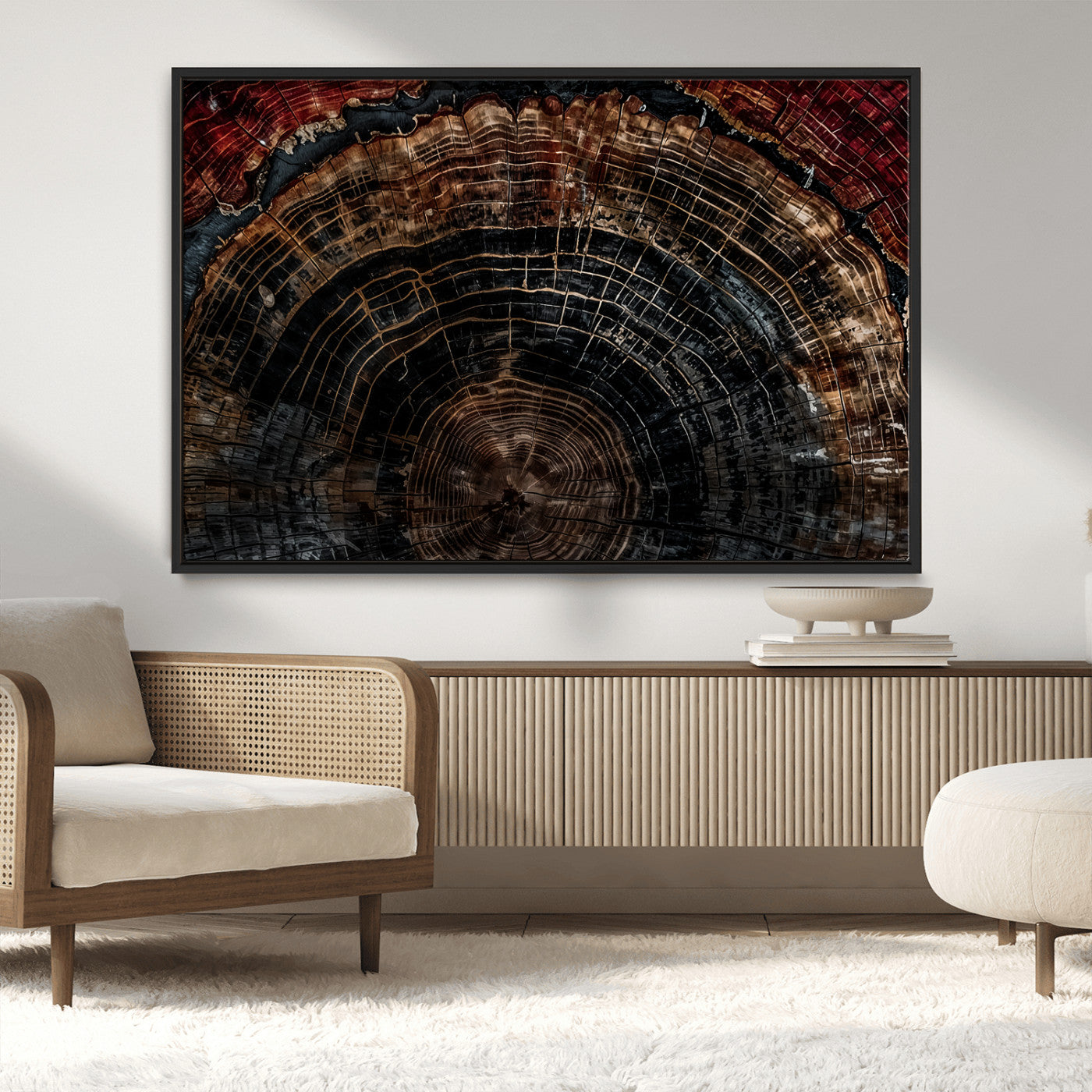 43686762-MGV-CV-36X24-Dark Wood Ring Wall Art Canvas Print, Framed Abstract Wood Tree Art Picture Print, Rustic Tree Slice Perfect Rustic Decor Artwork