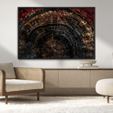 43686762-MGV-CV-36X24-Dark Wood Ring Wall Art Canvas Print, Framed Abstract Wood Tree Art Picture Print, Rustic Tree Slice Perfect Rustic Decor Artwork