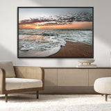 40632752-MGV-CV-36X24-Ocean Sunset Wall Art Canvas Print, Framed Beach Waves Art Picture Print, Coastal Scene Perfect Coastal Decor Artwork
