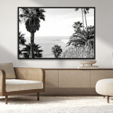 89458520-MGV-CV-36X24-Palm Trees Wall Art Canvas Print, Framed Coastal View Art Picture Print, Ocean Horizon Perfect Monochrome Coast Decor Artwork