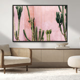 93119502-MGV-CV-36X24-Tall Cactus Wall Art Canvas Print, Framed Pink Wall Art Picture Print, Cactus Lines Perfect Modern Desert Decor Artwork