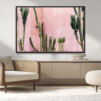 93119502-MGV-CV-36X24-Tall Cactus Wall Art Canvas Print, Framed Pink Wall Art Picture Print, Cactus Lines Perfect Modern Desert Decor Artwork