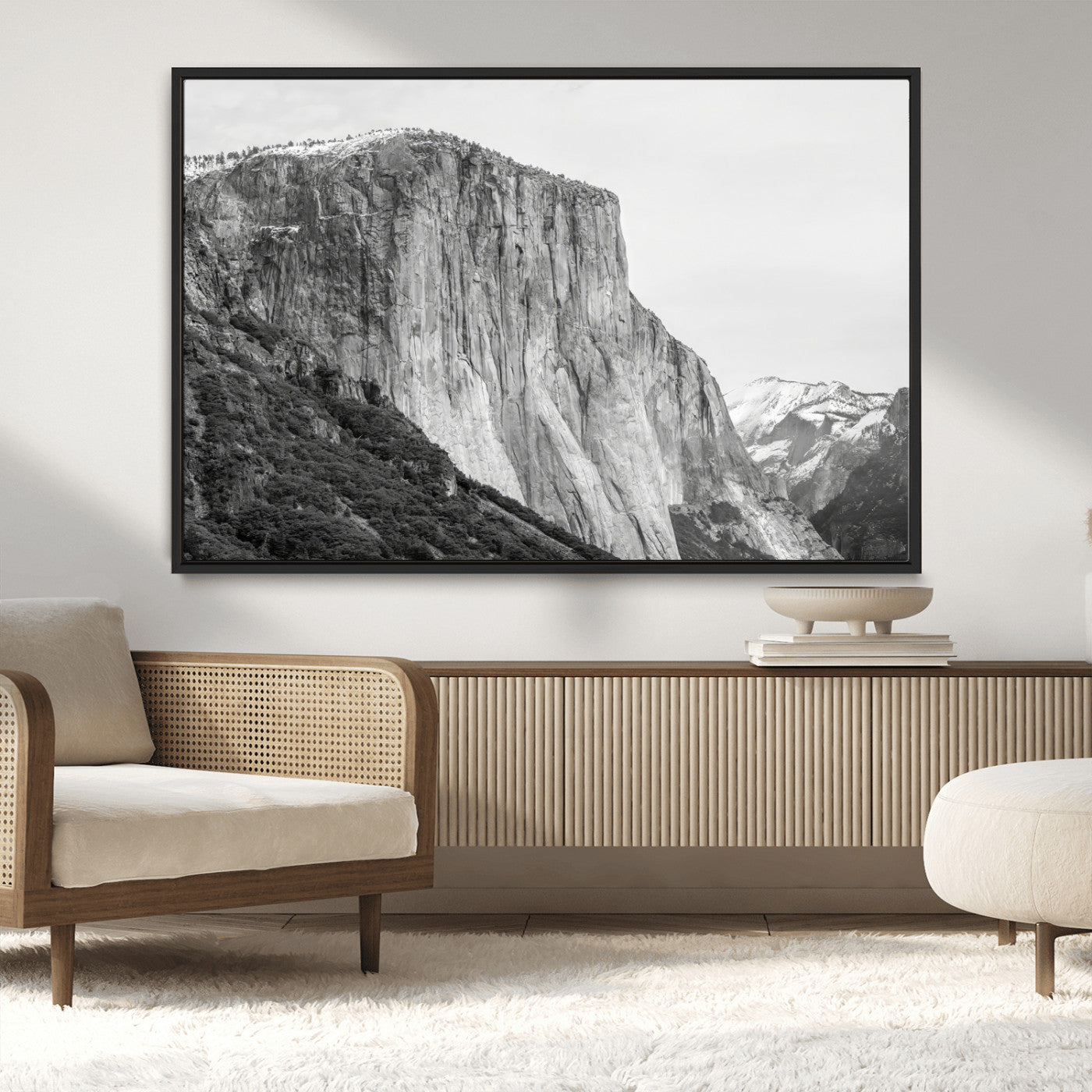 39393420-MGV-CV-36X24-El Capitan Wall Art Canvas Print, Framed Yosemite Cliff Art Picture Print, Monochrome Mountain Perfect Monochrome Sierra Decor