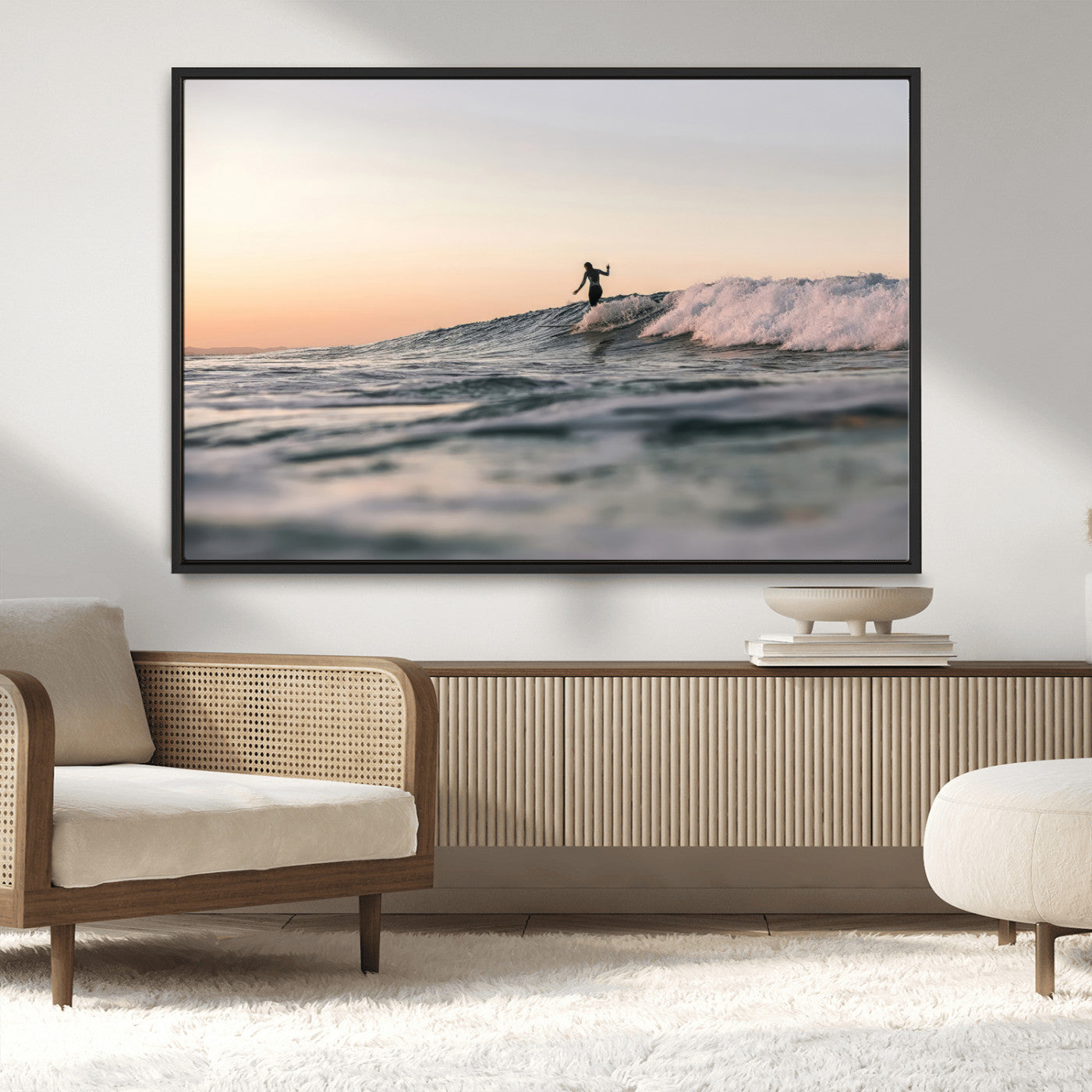 58502923-MGV-CV-36X24-Wave Rider Wall Art Canvas Print, Framed Ocean Wave Art Picture Print, Riding Surf Perfect Sunset Surf Decor Artwork