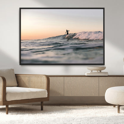 58502923-MGV-CV-36X24-Wave Rider Wall Art Canvas Print, Framed Ocean Wave Art Picture Print, Riding Surf Perfect Sunset Surf Decor Artwork