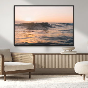 46299358-MGV-CV-36X24-Sunset Waves Wall Art Canvas Print, Framed Ocean Horizon Art Picture Print, Golden Water Perfect Golden Hour Coastal Decor Artwork
