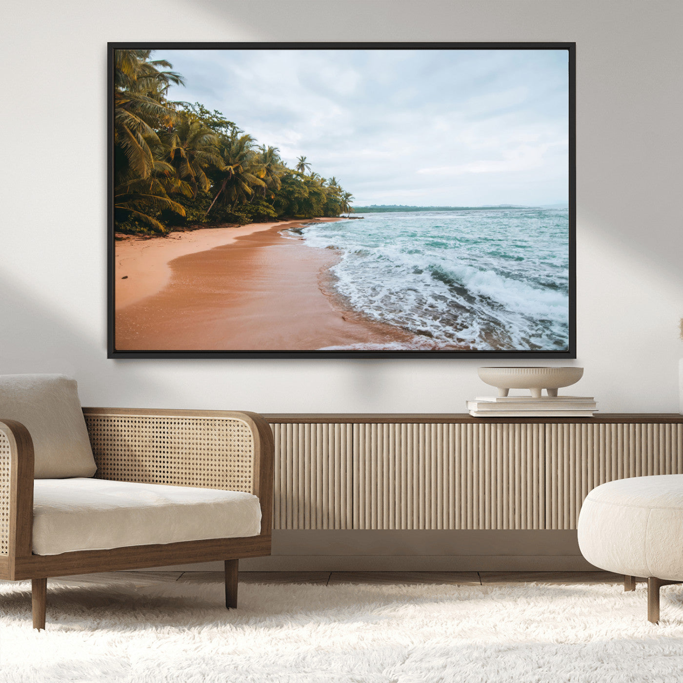 88125882-MGV-CV-36X24-Tropical Shoreline Wall Art Canvas Print, Framed Palm Trees Art Picture Print, Tropical Ocean Perfect Tropical Coastal Decor