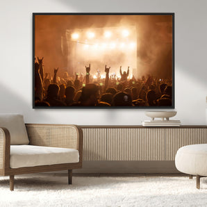 70848729-MGV-CV-36X24-Rock Concert Wall Art Canvas Print, Framed Music Crowd Art Picture Print, Stage Lights Perfect Industrial Urban Loft Decor Artwork