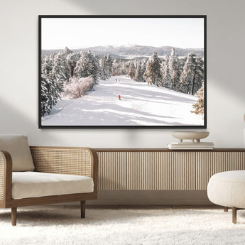62119206-MGV-CV-36X24-Snowy Trail Wall Art Canvas Print, Framed Ski Slope Art Picture Print, Winter Pines Perfect Alpine Adventure Decor Artwork