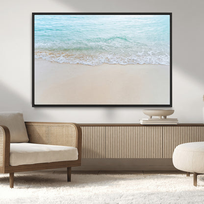 77194056-MGV-CV-36X24-Soft Shoreline Wall Art Canvas Print, Framed Gentle Waves Art Picture Print, Clear Water Perfect Minimalist Coastal Decor Artwork