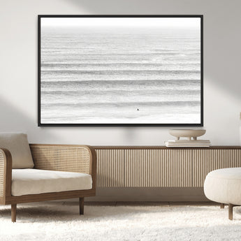 66534476-MGV-CV-36X24-Lone Surfer Wall Art Canvas Print, Framed Ocean Waves Art Picture Print, Minimal Sea Perfect Minimal Coastal Decor Artwork