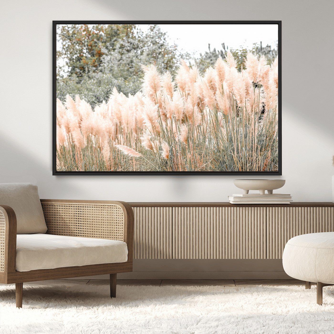 21826392-MGV-CV-36X24-Pampas Grass Wall Art Canvas Print, Framed Soft Pampas Art Picture Print, Pastel Grasses Perfect Soft Neutral Boho Decor Artwork