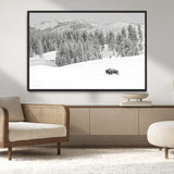 68081143-MGV-CV-36X24-Snowy Bison Wall Art Canvas Print, Framed Winter Forest Art Picture Print, Lone Bison Perfect Monochrome Winter Wild Decor Artwork
