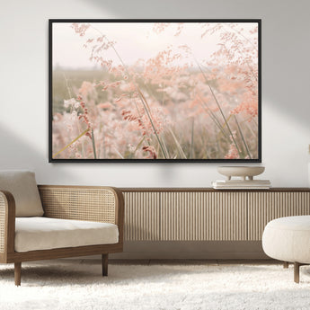 79164340-MGV-CV-36X24-Pastel Grasses Wall Art Canvas Print, Framed Soft Meadow Art Picture Print, Field in Breeze Perfect Pastel Minimal Decor Artwork