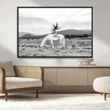 62789800-MGV-CV-36X24-White Horse Wall Art Canvas Print, Framed Woman Rider Art Picture Print, Equestrian Pose Perfect Western Boho Decor Artwork