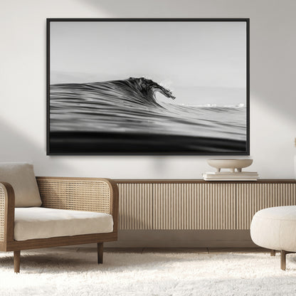 24029476-MGV-CV-36X24-Black Wave Wall Art Canvas Print, Framed Abstract Surf Art Picture Print, Minimalist Ocean Perfect Minimalist Coastal Decor