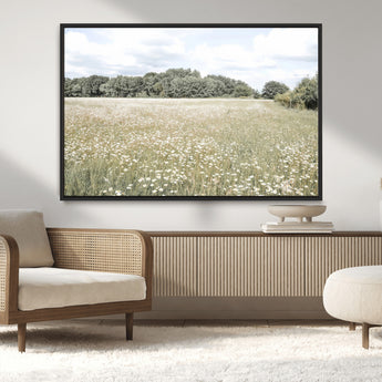43258946-MGV-CV-36X24-Daisy Field Wall Art Canvas Print, Framed Pastel Flower Art Picture Print, Meadow Bloom Perfect Scandinavian Minimalist Decor