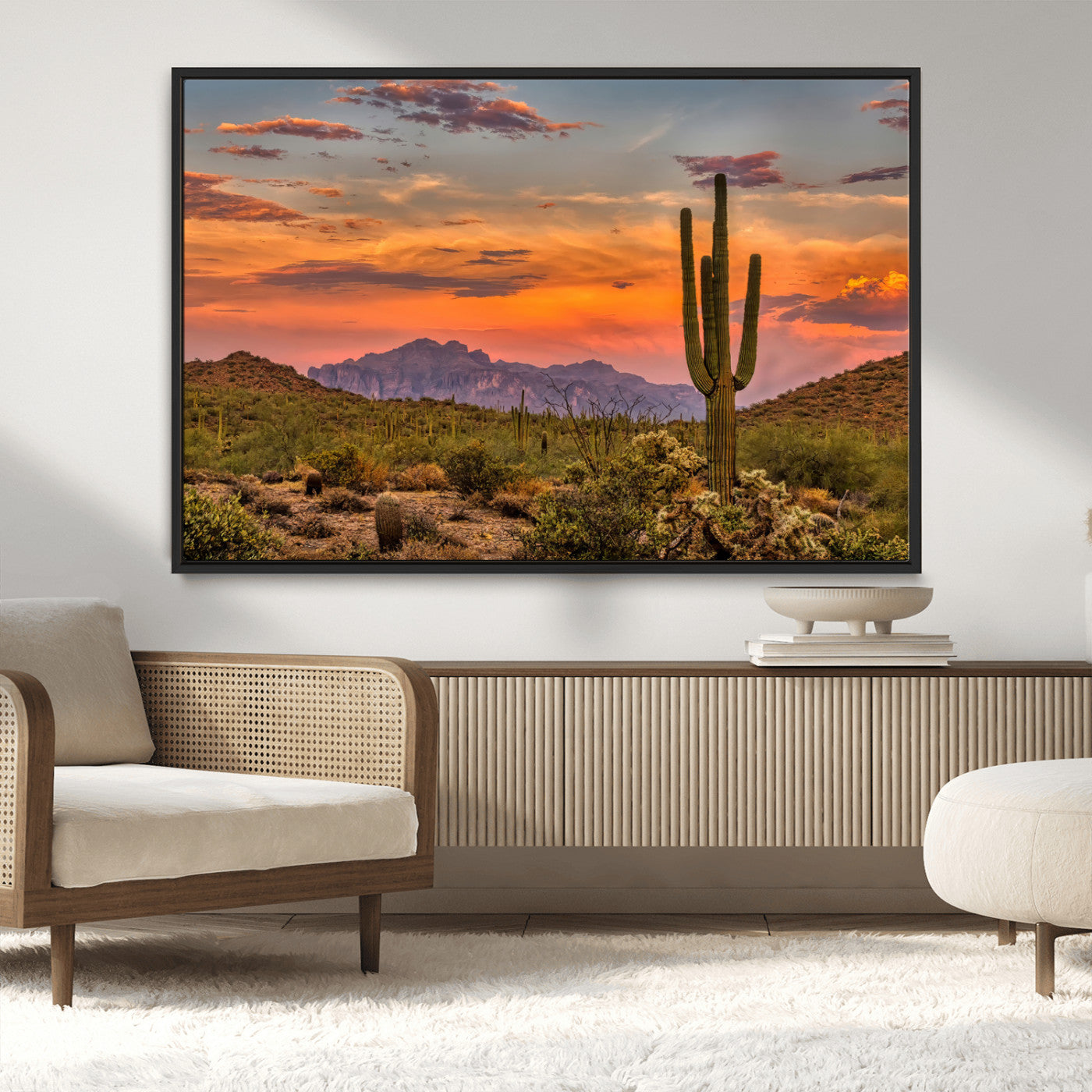 25332783-MGV-CV-36X24-Saguaro Cactus Wall Art Canvas Print, Framed Arizona Sunset Art Picture Print, Sonoran Desert Perfect Southwestern Boho Decor