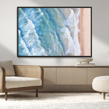 17641845-MGV-CV-36X24-Aerial Ocean Wall Art Canvas Print, Framed Blue Waves Art Picture Print, Sandy Shoreline Perfect Modern Coastal Decor Artwork