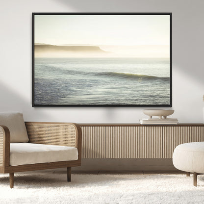39310633-MGV-CV-36X24-Coastal Cliffs Wall Art Canvas Print, Framed Misty Ocean Art Picture Print, Morning Light Perfect Minimalistic Coastal Decor