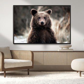 47112103-MGV-CV-36X24-Brown Bear Wall Art Canvas Print, Framed Forest Wildlife Art Picture Print, Woodland Bear Perfect Rustic Cabin Decor Artwork