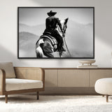 83102464-MGV-CV-36X24-Western Cowboy Wall Art Canvas Print, Framed Monochrome Horse Art Picture Print, Western Equestrian Perfect Rustic Western Decor