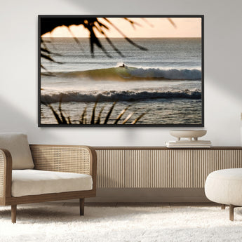 24896468-MGV-CV-36X24-Sunset Surf Wall Art Canvas Print, Framed Golden Waves Art Picture Print, Tropical Ocean Perfect Tropical Boho Decor Artwork