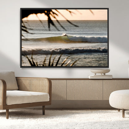 24896468-MGV-CV-36X24-Sunset Surf Wall Art Canvas Print, Framed Golden Waves Art Picture Print, Tropical Ocean Perfect Tropical Boho Decor Artwork