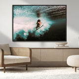 85923512-MGV-FC-36X24_Black-Aquatic Motion Wall Art Canvas Print, Framed Underwater Swimming Art Picture Print, Female Surfer Diving Perfect Coastal Boho
