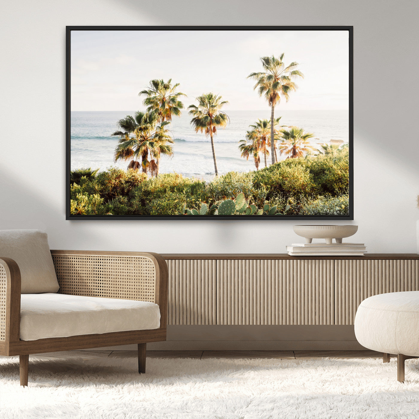 94707294-MGV-CV-36X24-California Coast Wall Art Canvas Print, Framed Palm Trees Art Picture Print, Coastal Landscape Perfect Coastal Minimalist Decor