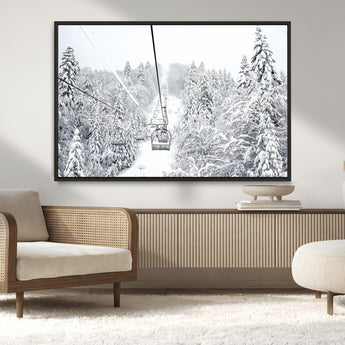 44705668-MGV-CV-36X24-Winter Forest Wall Art Canvas Print, Framed Snowy Forest Art Picture Print, Ski Lift Perfect Scandinavian Decor Artwork