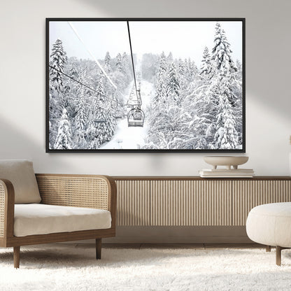 44705668-MGV-CV-36X24-Winter Forest Wall Art Canvas Print, Framed Snowy Forest Art Picture Print, Ski Lift Perfect Scandinavian Decor Artwork