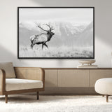 62278753-MGV-CV-36X24-Monochrome Elk Wall Art Canvas Print, Framed Mountain Wildlife Art Picture Print, Rustic Nature Perfect Rustic Minimalist Decor