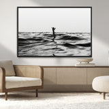 69541918-MGV-CV-36X24-Black White Ocean Wall Art Canvas Print, Framed Moody Seascape Art Picture Print, Surfer Sign Perfect Moody Minimalist Decor