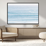 77145995-MGV-CV-36X24-Ocean Simplicity Wall Art Canvas Print, Framed Surfer on Water Art Picture Print, Light Blue Perfect Coastal Minimalist Decor