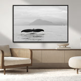 30524220-MGV-CV-36X24-Whale Tail Wall Art Canvas Print, Framed Black White Ocean Art Picture Print, Calm Marine Perfect Minimalist Coastal Decor Artwork