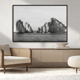 18810731-MGV-CV-36X24-Rugged Coastline Wall Art Canvas Print, Framed Ocean Cliffs Art Picture Print, Monochrome Seascape Perfect Coastal Minimalist