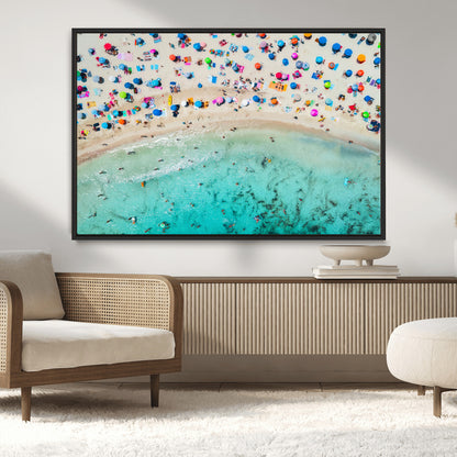 76172085-MGV-CV-36X24-Tropical Shoreline Wall Art Canvas Print, Framed Beach Relaxing Art Picture Print, Aerial Summer Perfect Coastal Vibrant Decor
