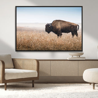 99620201-MGV-CV-36X24-Wild Bison Wall Art Canvas Print, Framed Bison in Prairie Art Picture Print, Rustic Western Perfect Rustic Western Decor Artwork