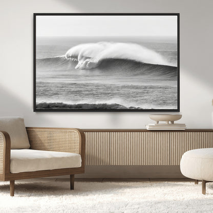 42544082-MGV-CV-36X24-Monochrome Seascape Wall Art Canvas Print, Framed Surf Wave Art Picture Print, Minimalist Ocean Perfect Moody Coastal Decor