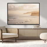 57669769-MGV-CV-36X24-Misty Coastal Wall Art Canvas Print, Framed Golden Sunset Art Picture Print, Serene Shoreline Perfect Tranquil Coastal Decor