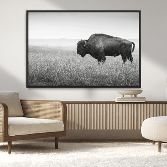 28435251-MGV-CV-36X24-Bison In Prairie Wall Art Canvas Print, Framed Rustic Wildlife Art Picture Print, Wild Buffalo Perfect Rustic Western Decor
