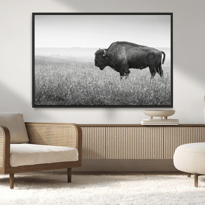 28435251-MGV-CV-36X24-Bison In Prairie Wall Art Canvas Print, Framed Rustic Wildlife Art Picture Print, Wild Buffalo Perfect Rustic Western Decor