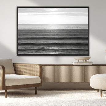 47305203-MGV-CV-36X24-Monochrome Ocean Wall Art Canvas Print, Framed Moody Ocean Art Picture Print, Calm Ocean Perfect Minimalist Coastal Decor Artwork